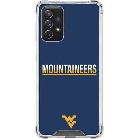 West Virginia University Blue Wood Floor Galaxy A72 5G Clear Case